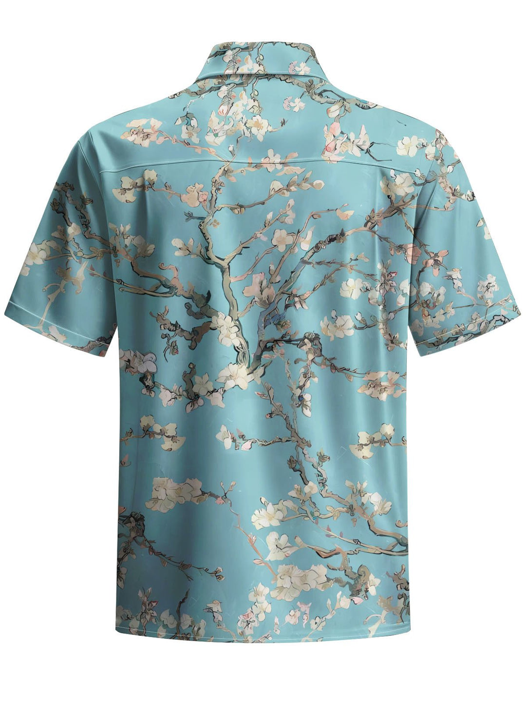 Alohadaddy® Vintage Peach Blossom Painting Print Art Chest Pocket Men Short Sleeve Shirt Big &amp; Tall
