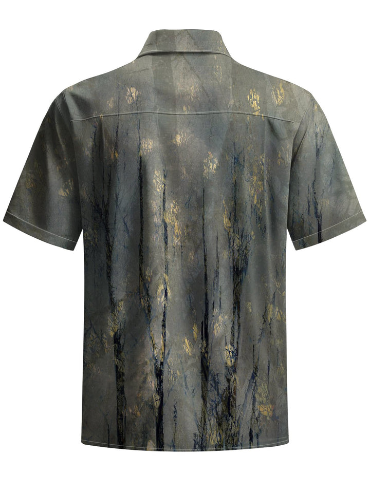 Alohadaddy® Vintage Woods Art Print Chest Pocket Mens Short Sleeve Shirt Big &amp; Tall