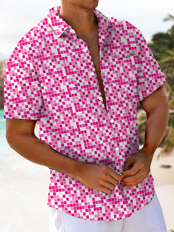 Alohadaddy® Casual Abstract Polka Dots Print Art Chest Pocket Moisture Wicking Men&