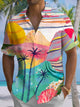 Alohadaddy® Hawaiian Painting Palm Trees Print Art Chest Pocket Mens Short Sleeve Shirt Big & Tall