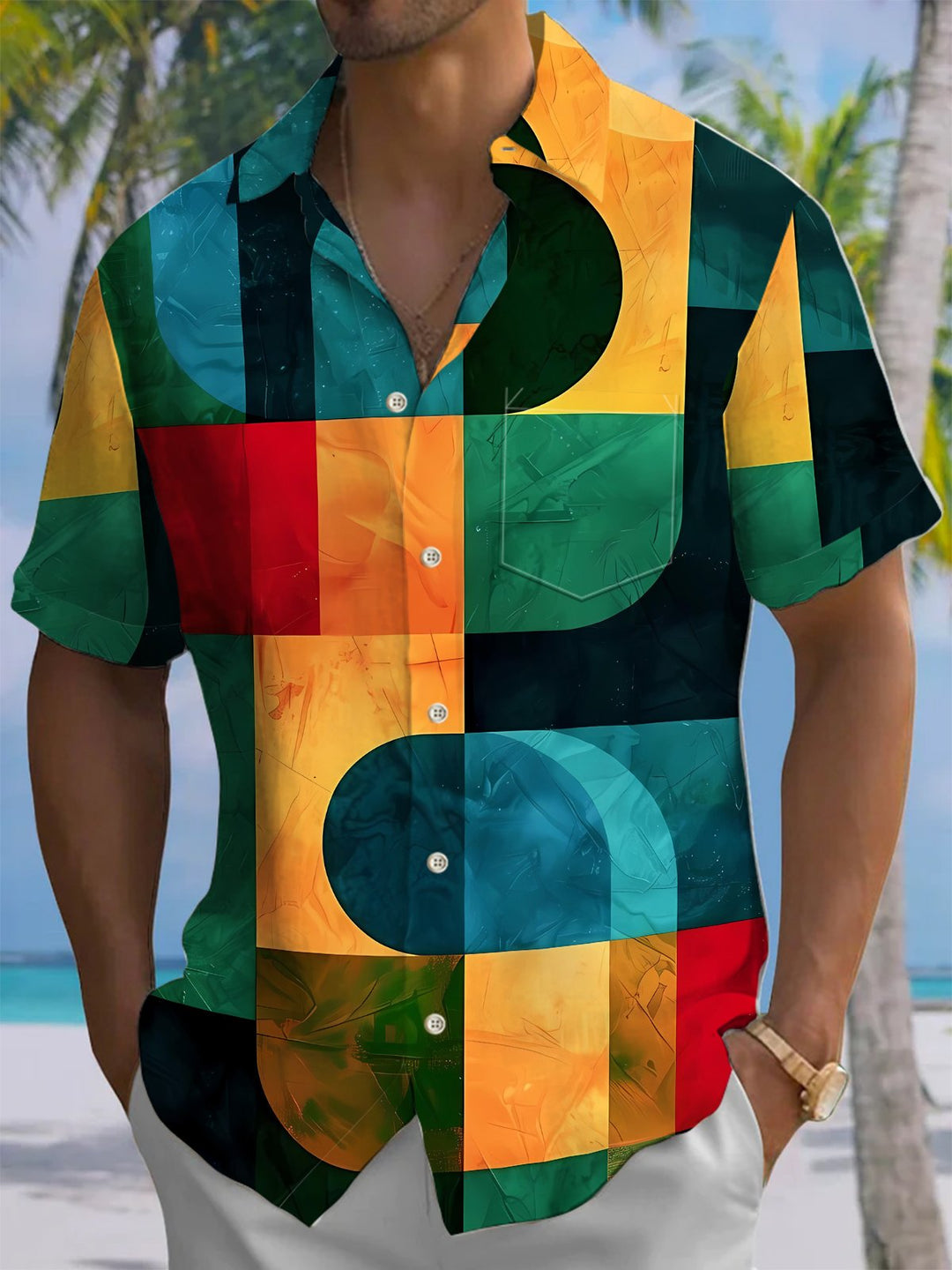 Alohadaddy® Vintage Geometric Art Print Moisture Wicking Men&