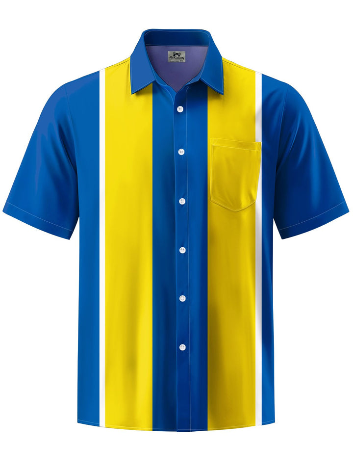 Alohadaddy® Casual Stripes Contrast Color Art Print Chest Pocket Men&