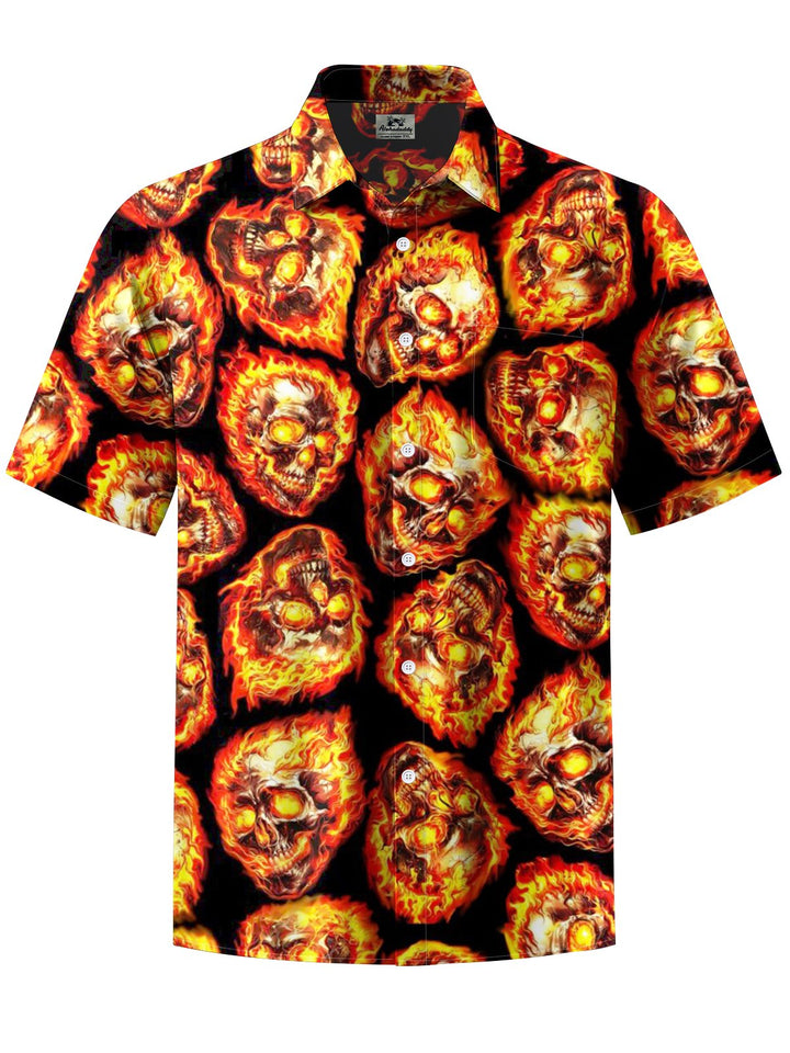 Alohadaddy® Retro Punk Flaming Skull Print Art Chest Pocket Men&