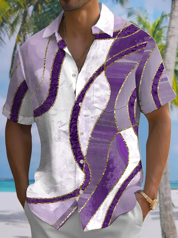 Alohadaddy® Casual Abstract Art Print Chest Pocket Men Short Sleeve Shirt Big &amp; Tall