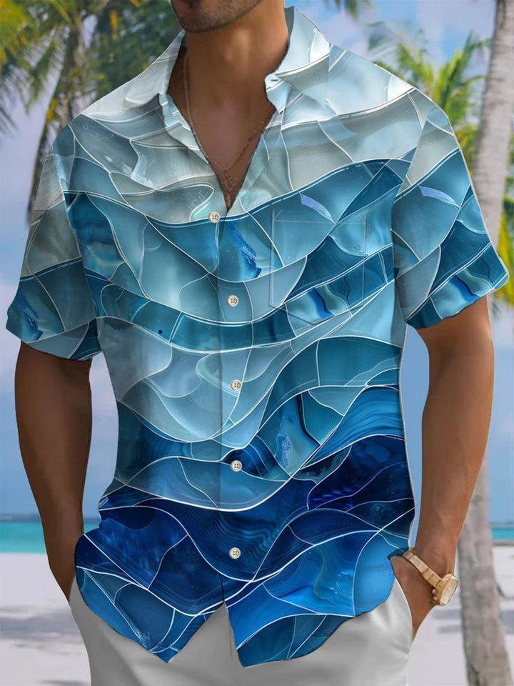 Alohadaddy® Casual Geometric Gradient Art Print Chest Pocket Mens Wicking Short Sleeve Shirt Big &amp; Tall