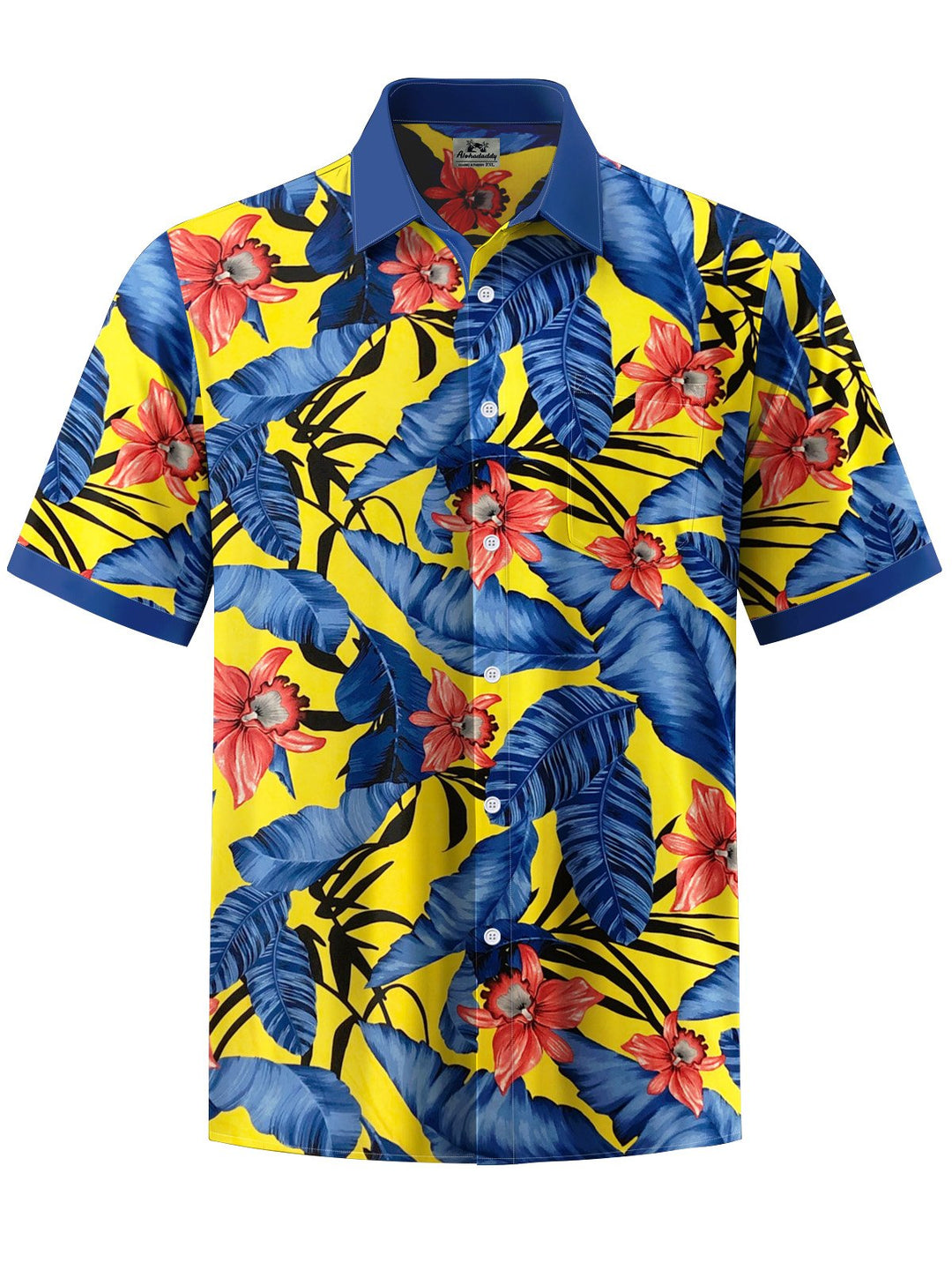 Alohadaddy® Hawaiian Flowers Contrast Art Print Chest Pocket Mens Short Sleeve Shirt Big &amp; Tall