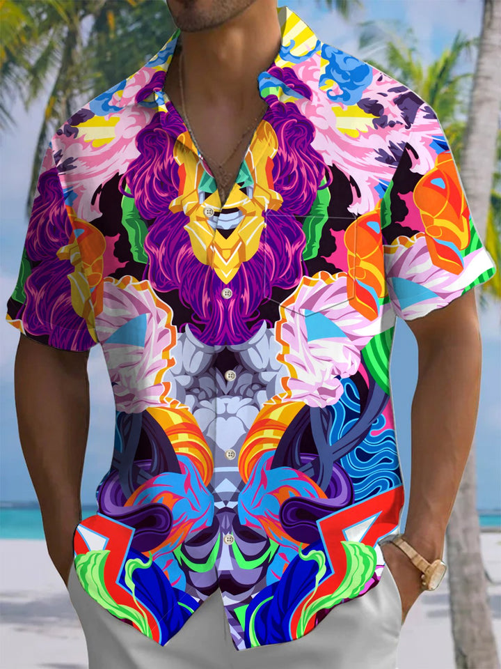 Alohadaddy® Hawaiian Abstract Art Print Art Chest Pocket Men Short Sleeve Shirts Big &amp; Tall