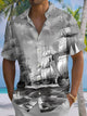 Alohadaddy® Casual Sailing Sailboat Printed Chest Pocket Men's Short Sleeve Shirt Big & Tall