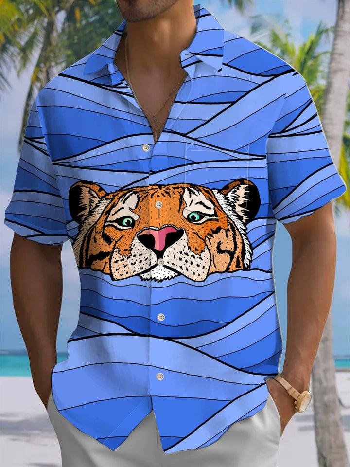 Alohadaddy® Casual Tiger Stripe Print Pocket Men&