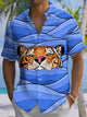 Alohadaddy® Casual Tiger Stripe Print Pocket Men's Stretch Short Sleeve Shirt Big & Tall