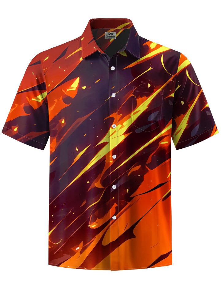 Alohadaddy® Casual Flame Art Print Chest Pocket Stretch Men&