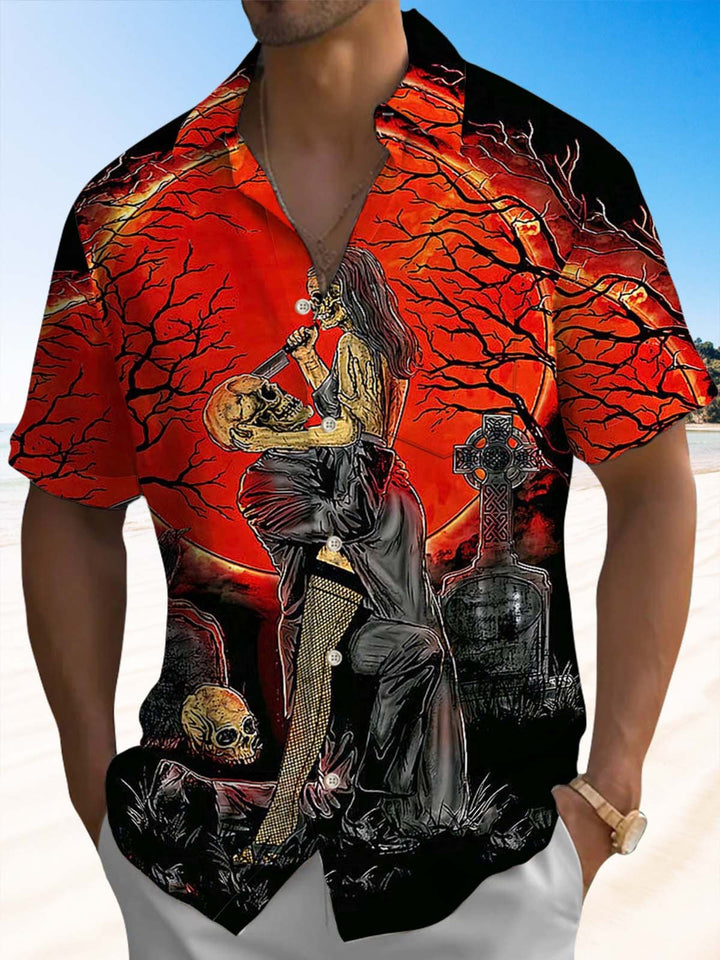 Alohadaddy® Halloween Skull Art Print Chest Pocket Men&