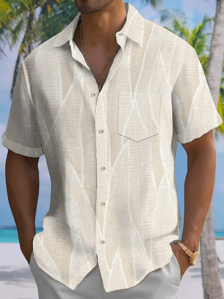 Alohadaddy® Casual Leaf Art Print Chest Pocket Stretch Men&