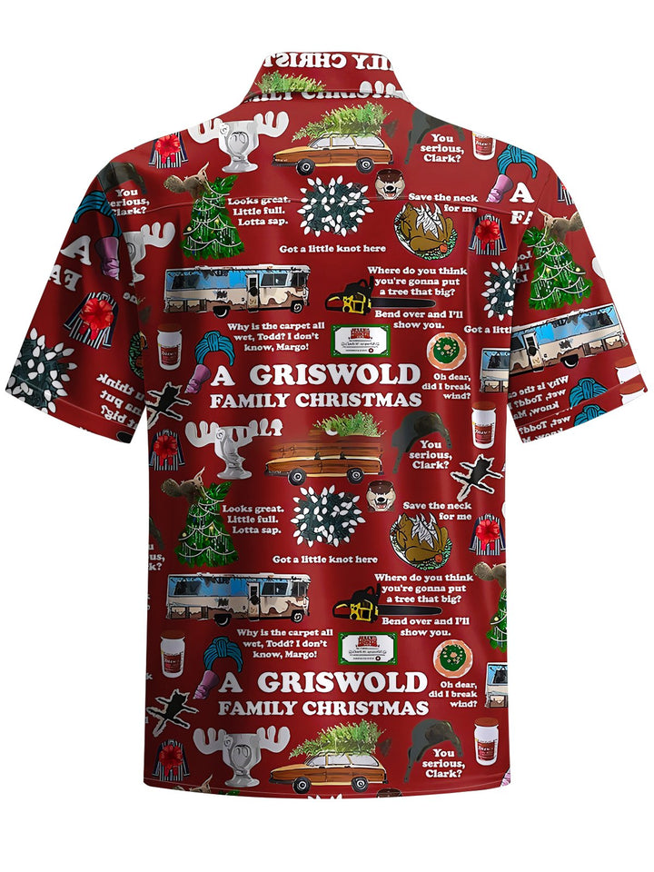 Alohadaddy® Christmas Graffiti Print Stretch Pocket Button Men&