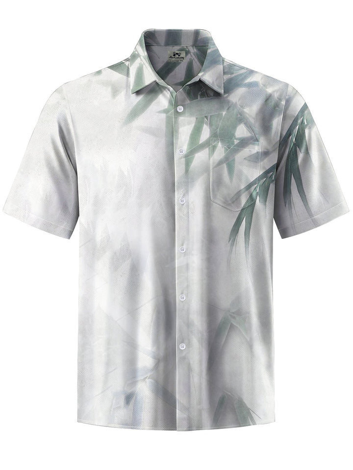 Alohadaddy® Casual Bamboo Leaf Watercolor Print Button Pocket Stretch Men&