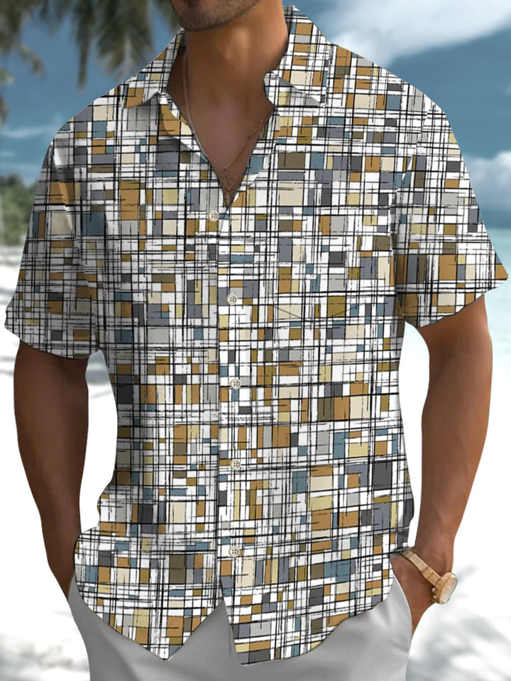 Alohadaddy® Casual Plaid Print Art Elastic Pocket Button Men&