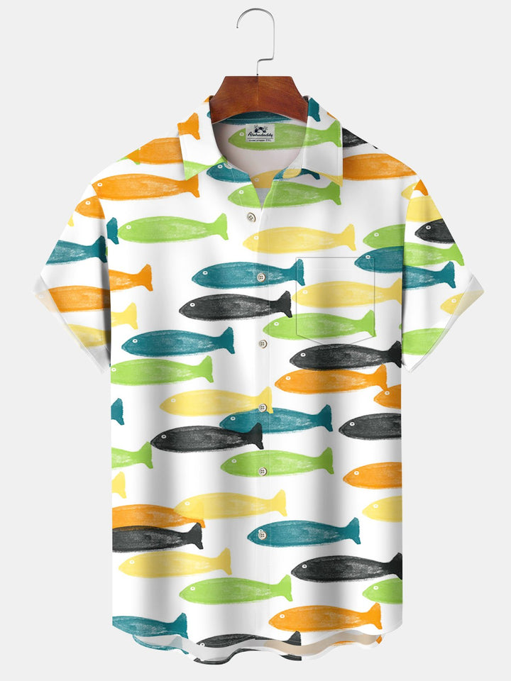 Alohadaddy® Casual Geometric Fish Pocket Button Stretch Men&