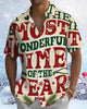 Alohadaddy® Vintage Christmas Letter Print Pocket Elastic Button Men's Short Sleeve Shirt Big & Tall