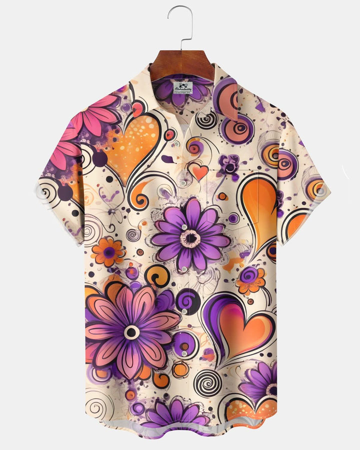 Alohadaddy® Vintage Flower Graffiti Print Pocket Button Men&
