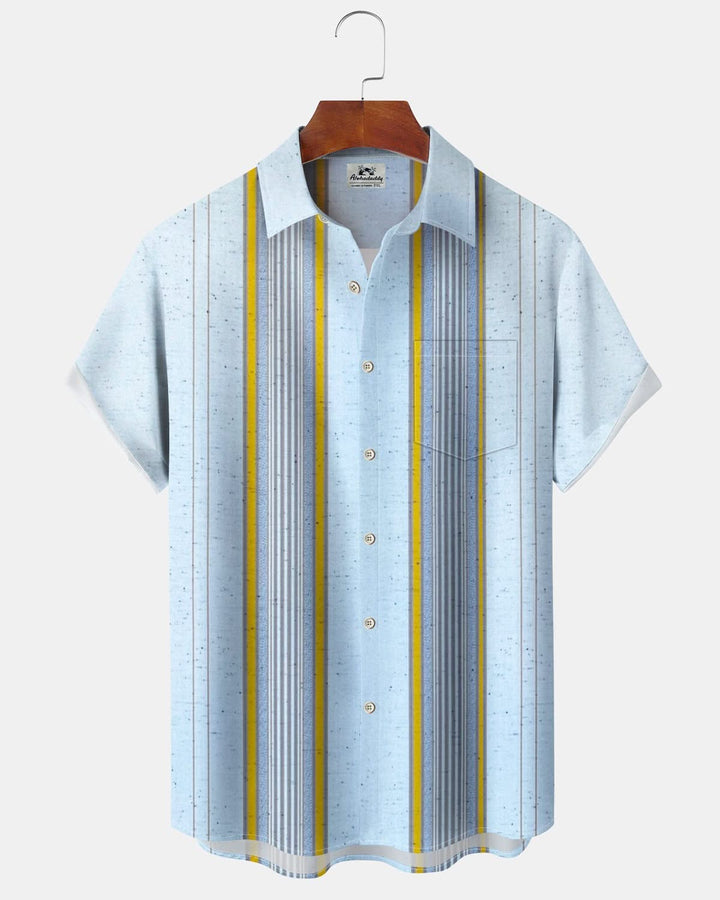 Alohadaddy® Vintage Striped Print Art Pocket Button Men&
