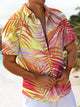 Alohadaddy Palm Tree Leaves Colorful Art Print Chest Pocket Moisture Wicking Large Size Casual Hawaiian Short Sleeve Shirt
