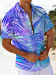 Alohadaddy Palm Tree Leaves Colorful Art Print Chest Pocket Moisture Wicking Large Size Casual Hawaiian Short Sleeve Shirt