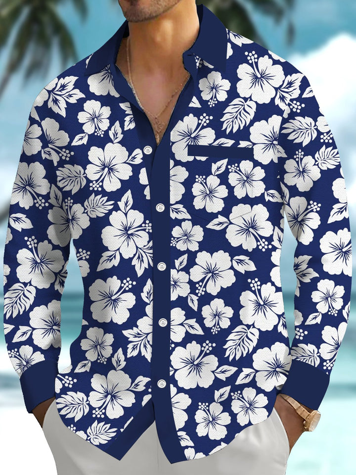 Alohadaddy® Hawaiian Flowers Contrast Art Print Chest Pocket Men&