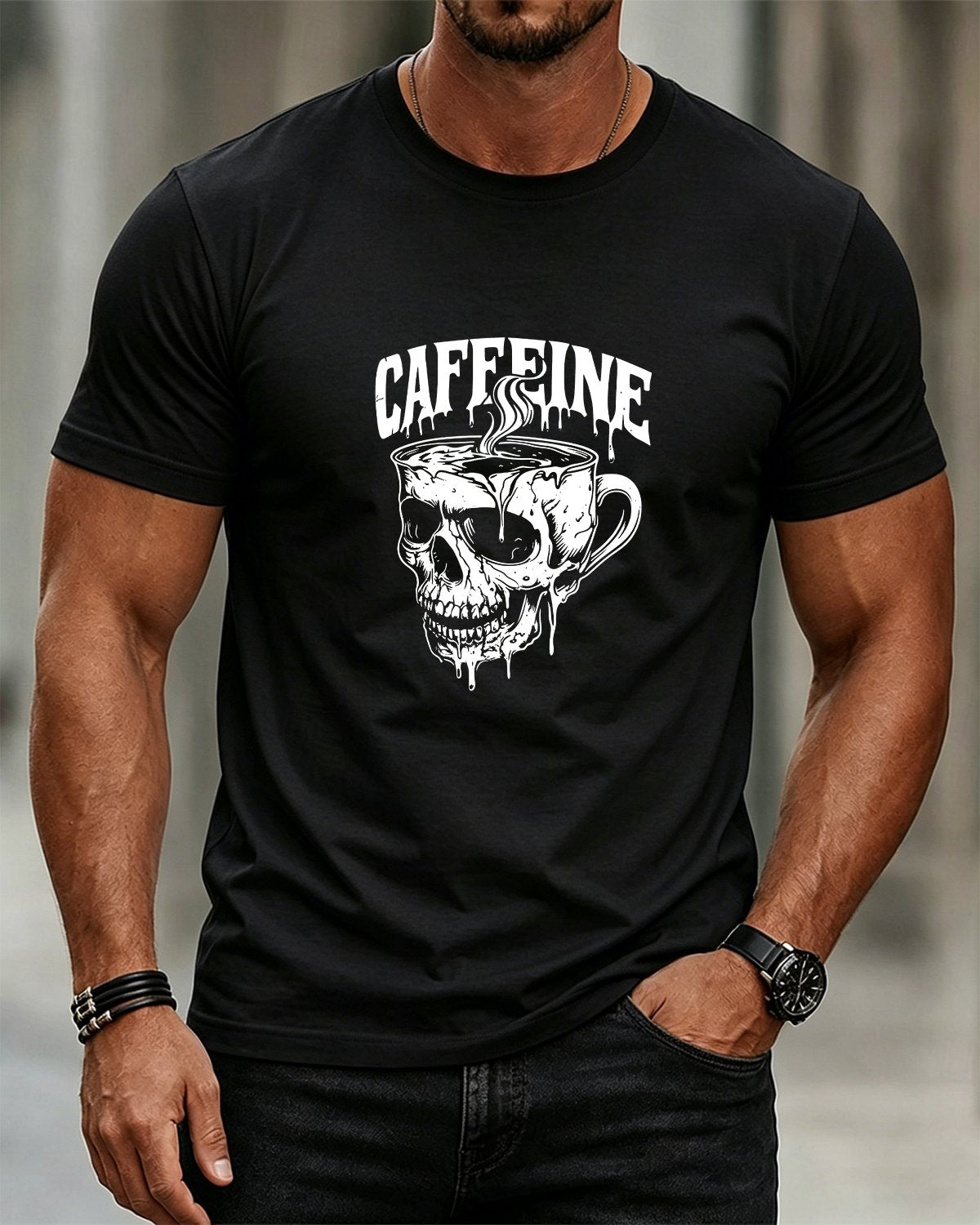 Alohadaddy® Casual Men's Skull Coffee Mug Pattern Short-Sleeve T-Shirt