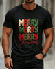 Men's Casual Christmas Letter T-Shirt with Faux-Plush Effect
