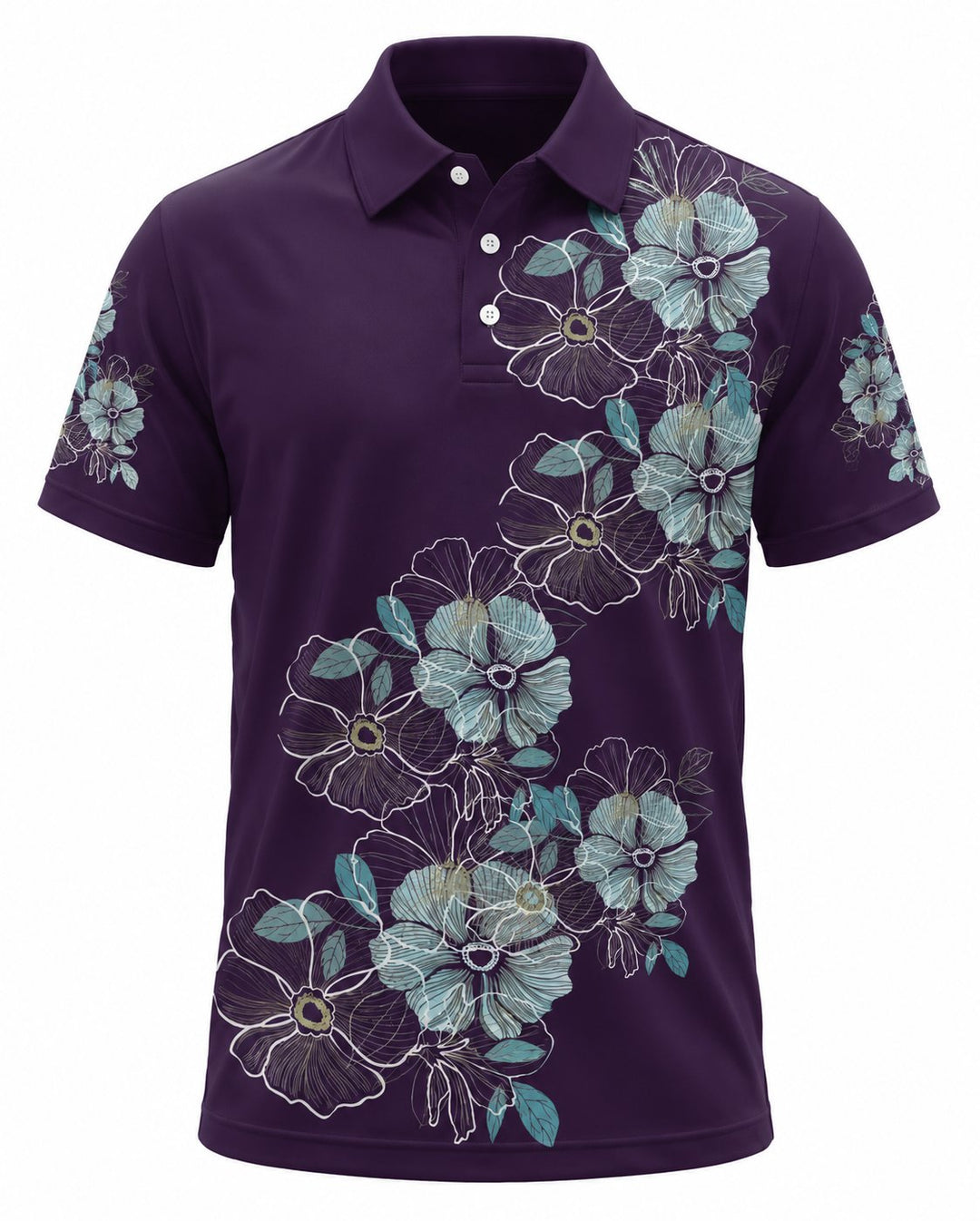 Men’s Basic Casual Flowering and plants Retro Print Button Down Polo Short-Sleeve Big &amp; Tall