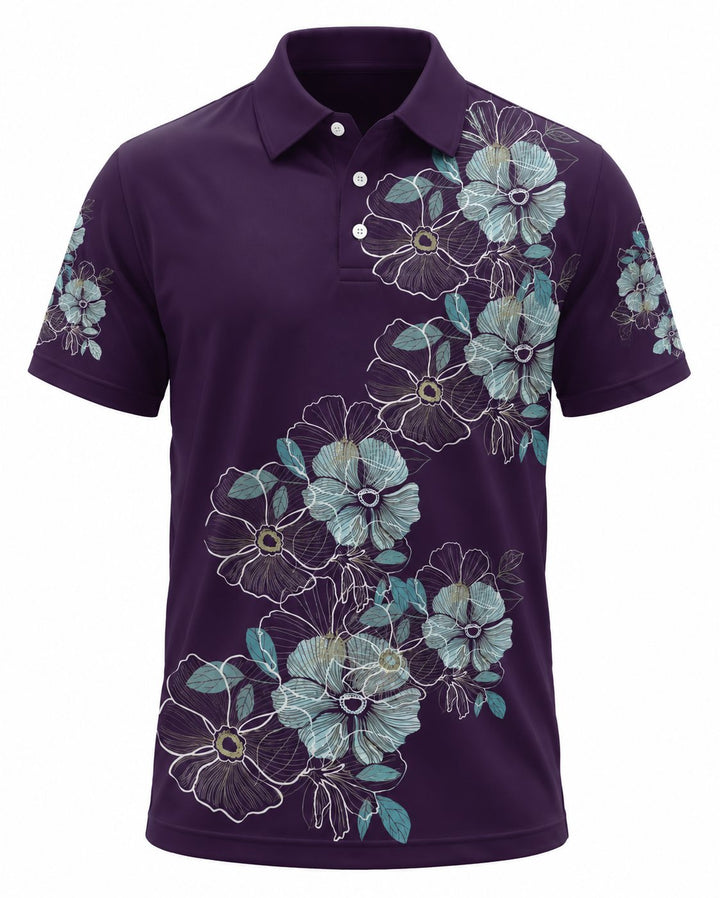 Men’s Basic Casual Flowering and plants Retro Print Button Down Polo Short-Sleeve Big &amp; Tall