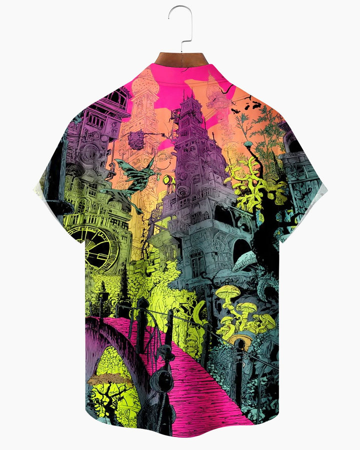 Alohadaddy® Vintage Art Castle Floral Print Men&