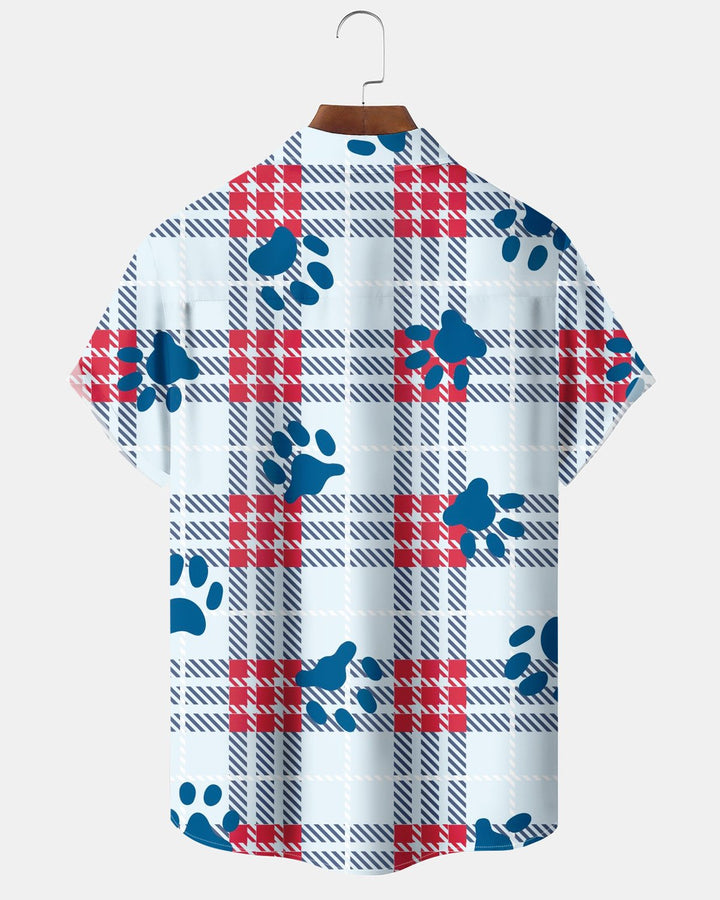 Alohadaddy® Casual Plaid Striped Dog Paw Print Men&