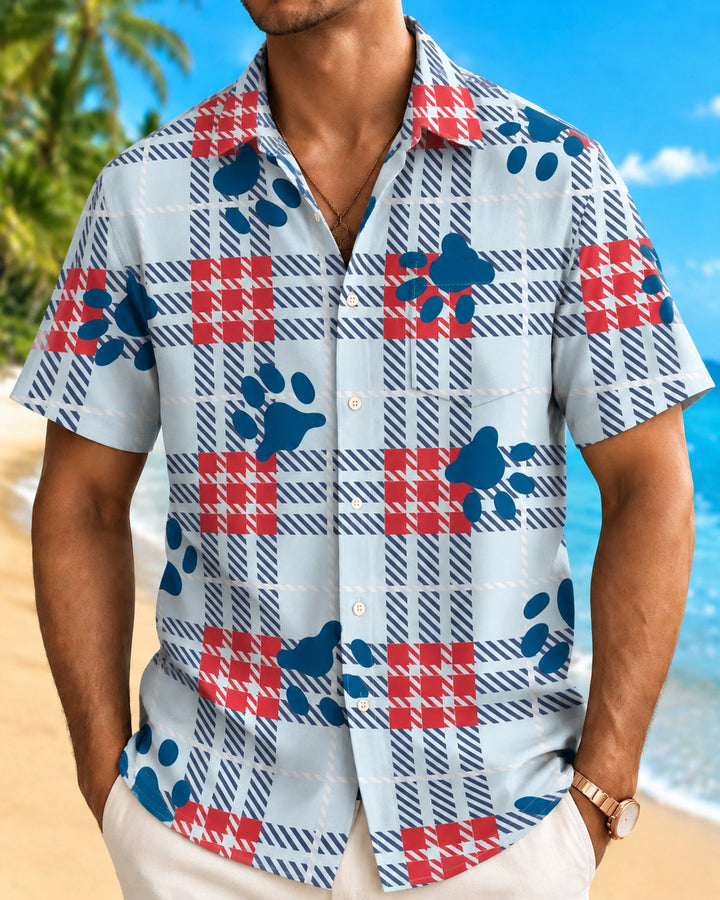 Alohadaddy® Casual Plaid Striped Dog Paw Print Men&