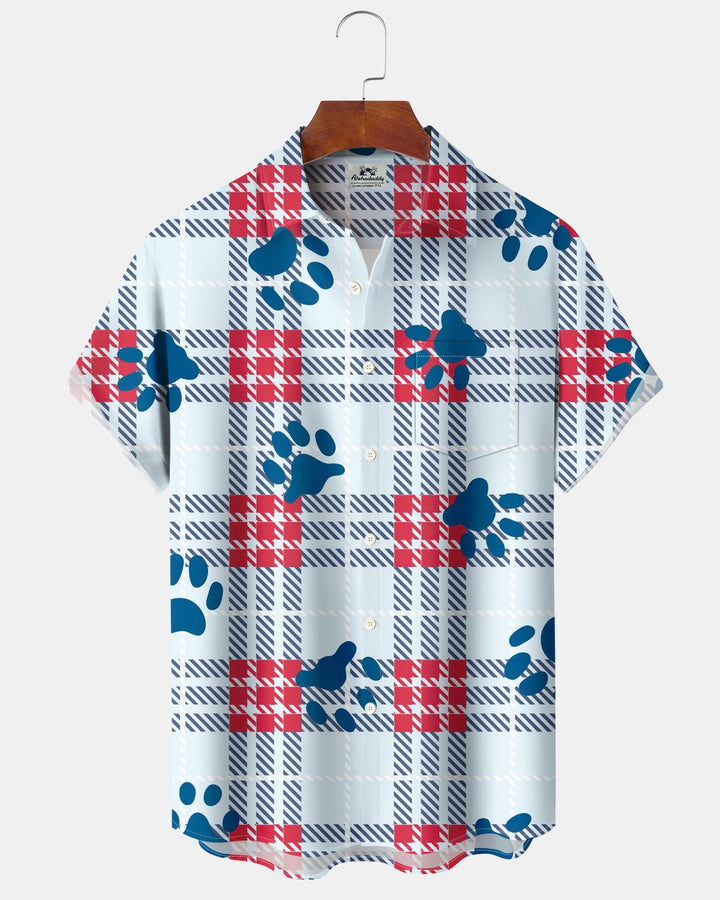Alohadaddy® Casual Plaid Striped Dog Paw Print Men&