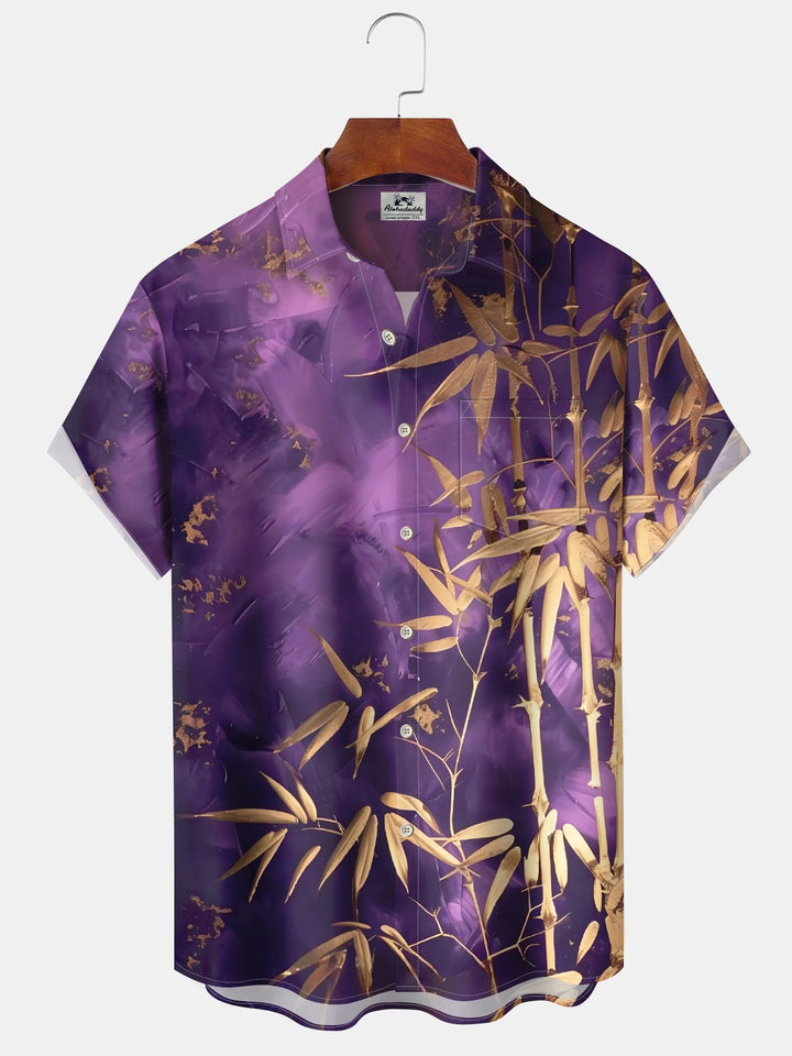 Alohadaddy Hawaiian Everyday Bamboo Print Art Button Pocket Cardigan Stretch Large Size Short Sleeve Shirt