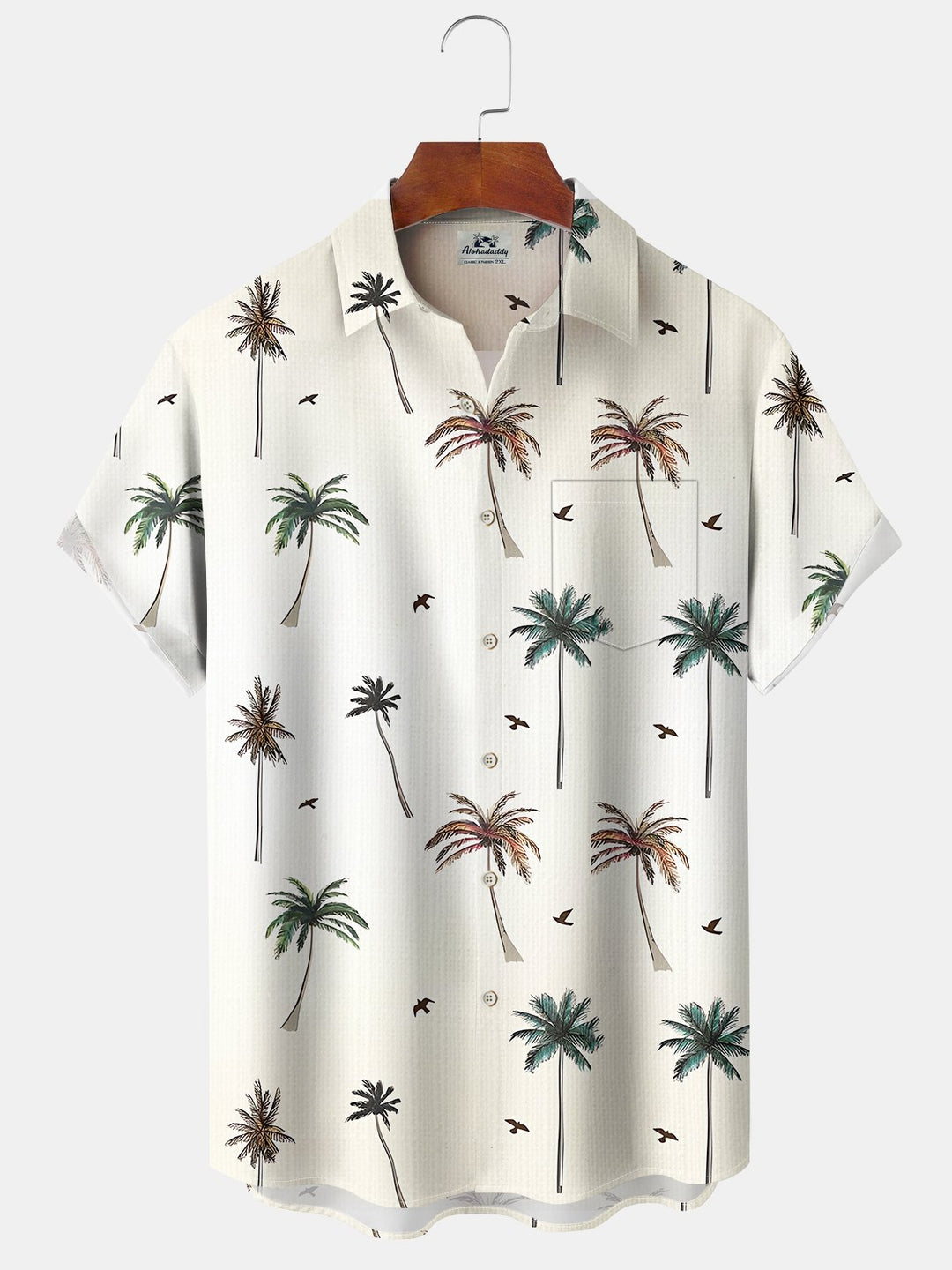 Alohadaddy Casual Collection Palm Tree Button Cardigan Pockets Fresh Stretch Polyester Short Sleeve Shirt