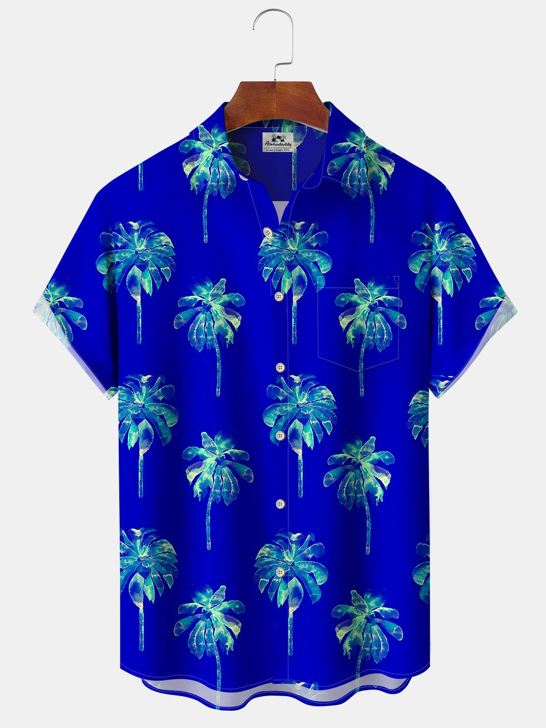 Alohadaddy Casual Everyday Hawaii Palm Trees Arrangement Print Art Polyester Pocket Cardigan Stretch Long Oversized Short Sleeve Shirt
