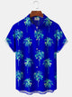 Alohadaddy Casual Everyday Hawaii Palm Trees Arrangement Print Art Polyester Pocket Cardigan Stretch Long Oversized Short Sleeve Shirt