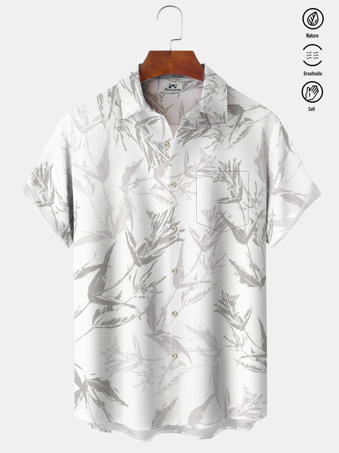 Alohadaddy® Casual Floral Resort Art Print Chest Pocket Moisture Wicking Large Size Hawaiian Shirt