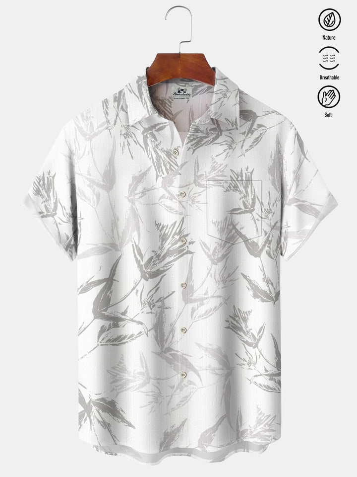 Alohadaddy® Casual Floral Resort Art Print Chest Pocket Moisture Wicking Large Size Hawaiian Shirt
