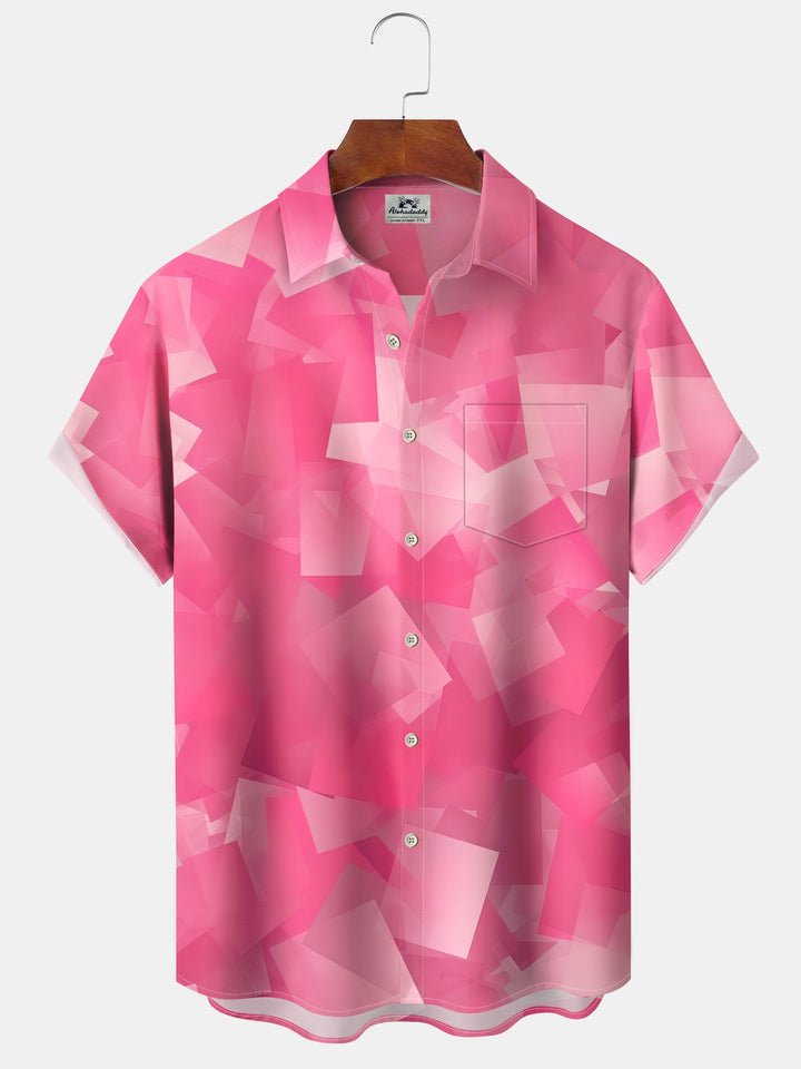 Alohadaddy® Casual Geometric Art Print Moisture Wicking Chest Pocket Stretch Oversized Hawaiian Shirt