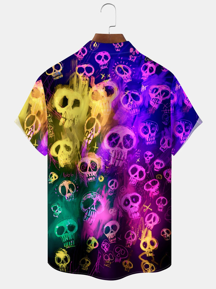 Alohadaddy® Vintage Skull Ombre Art Print Pockets Moisture Wicking Hawaiian Shirt Big &amp; Tall
