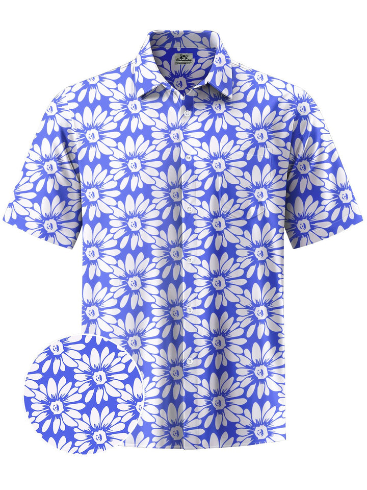 Alohadaddy® Hawaiian Flowers Print Chest Pocket Mens Short Sleeve Shirt Big &amp; Tall