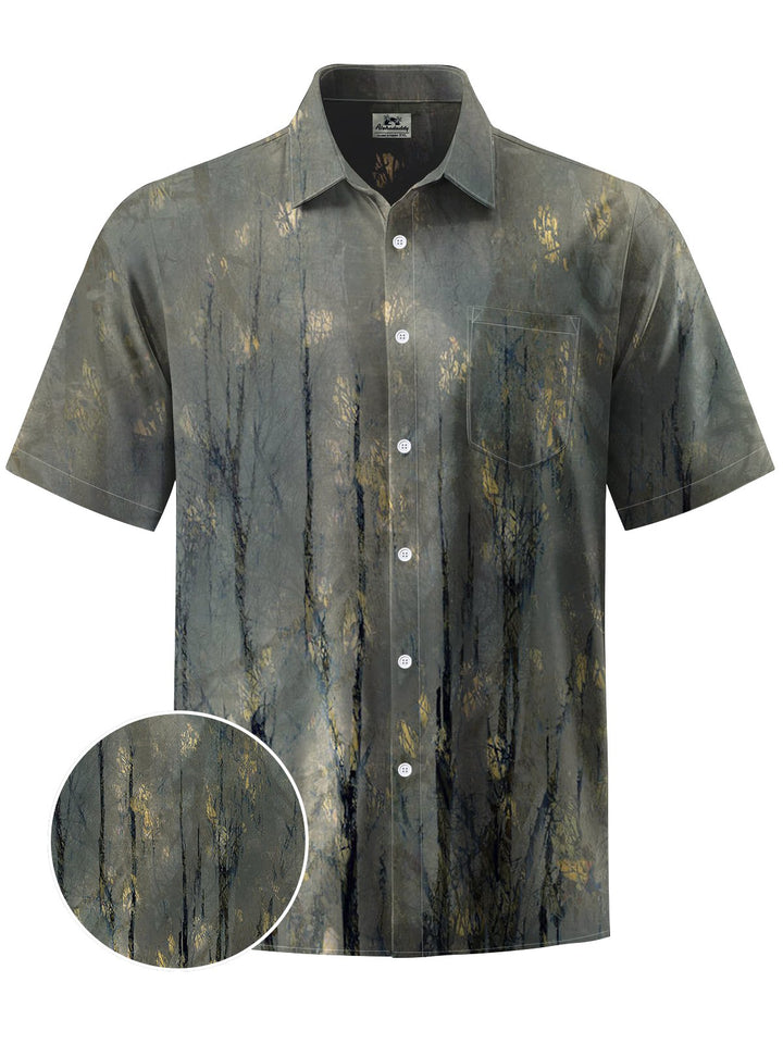 Alohadaddy® Vintage Woods Art Print Chest Pocket Mens Short Sleeve Shirt Big &amp; Tall