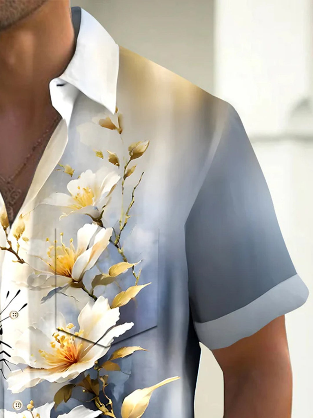 Alohadaddy® Vintage Flowers Butterfly Print Art Chest Pocket Men&