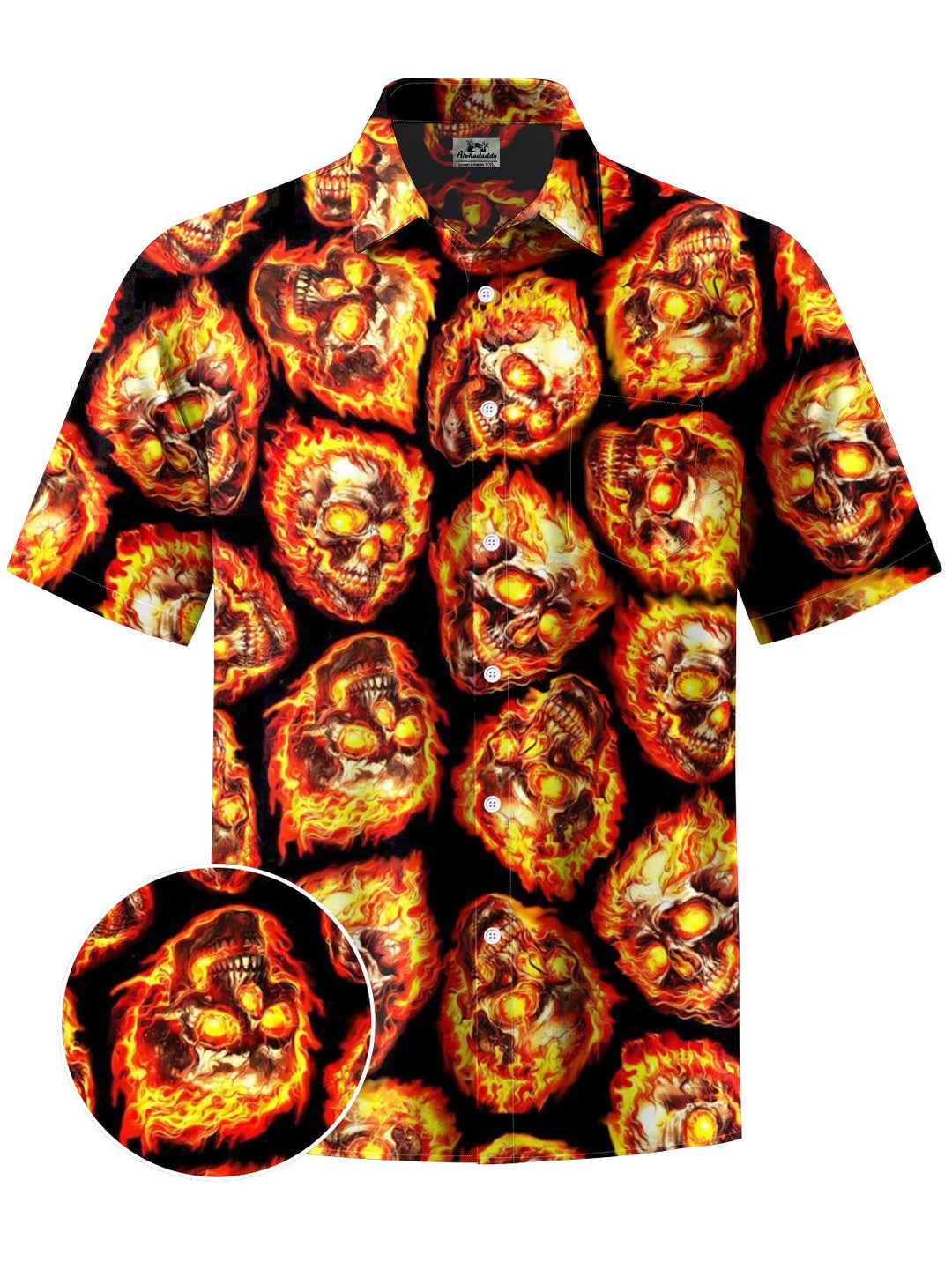 Alohadaddy® Retro Punk Flaming Skull Print Art Chest Pocket Men&