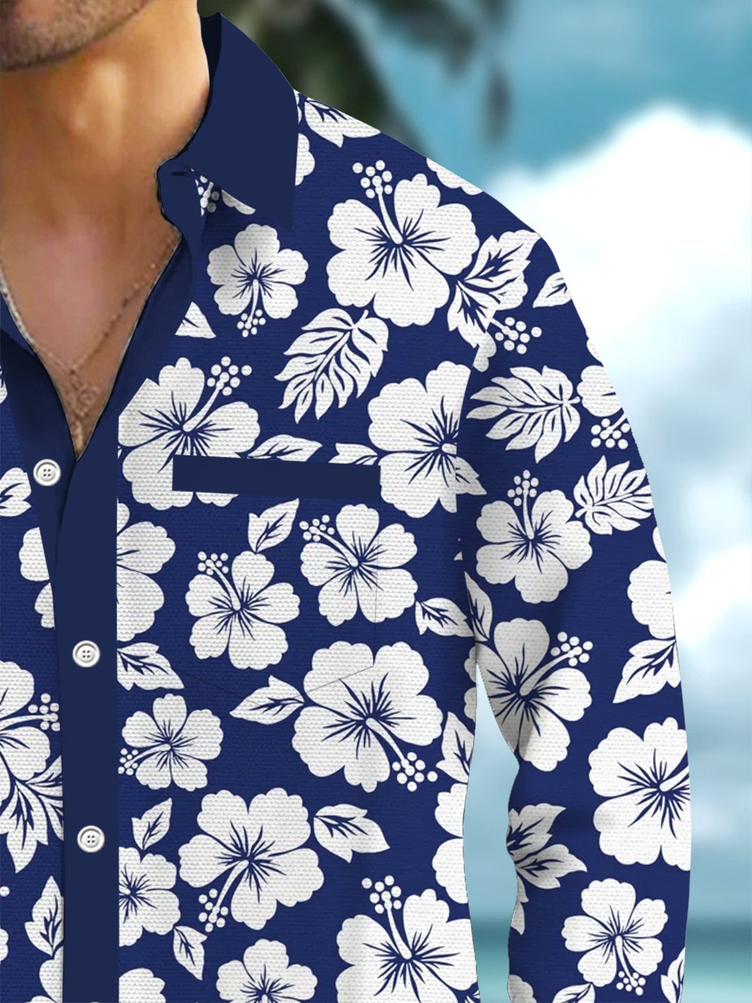 Alohadaddy® Hawaiian Flowers Contrast Art Print Chest Pocket Men&