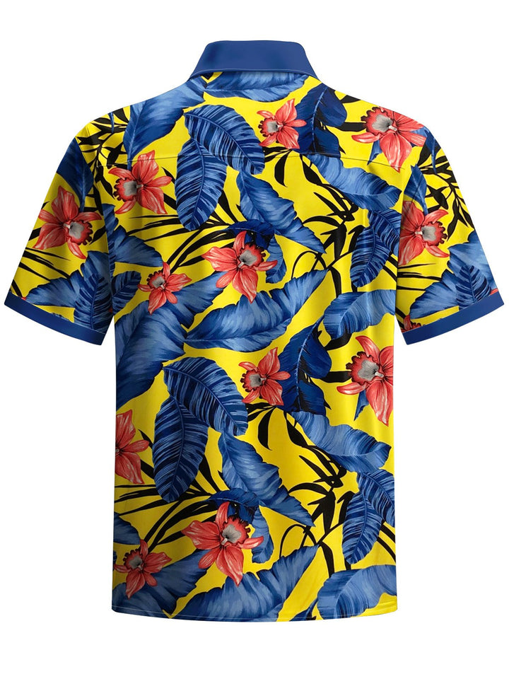 Alohadaddy® Hawaiian Flowers Contrast Art Print Chest Pocket Mens Short Sleeve Shirt Big &amp; Tall