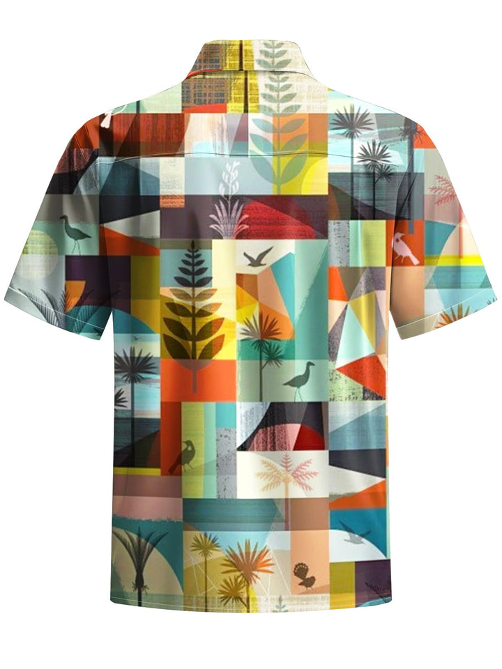 Alohadaddy® Retro Geometric Art Print Chest Pocket Stretch Men&